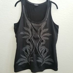 Express Sheer Black Beaded Shoulder Tank Size L